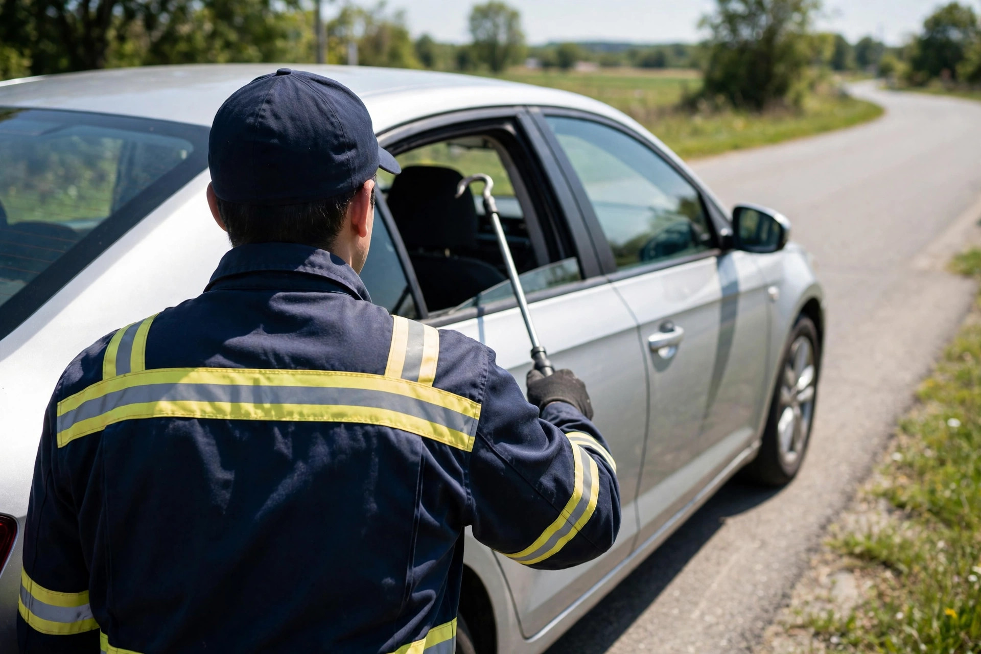 Technician unlocking a car door